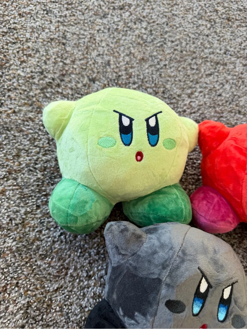 Kirby Plush Bundle Set of 3 Green Red Gray Angry Face NWT